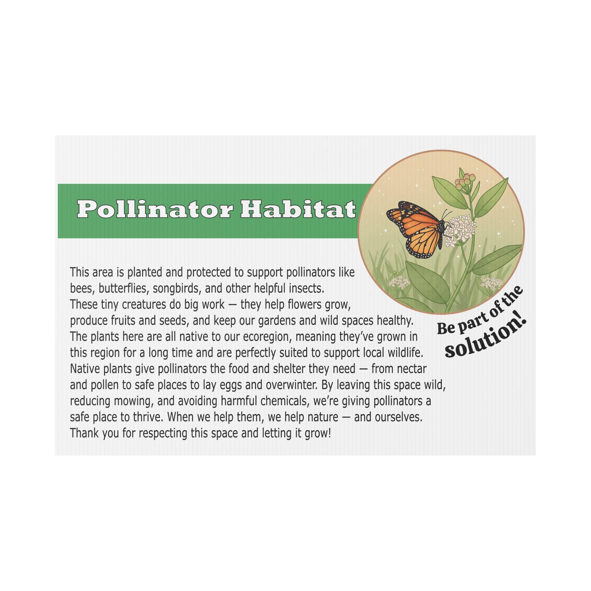 Pollinator Habitat Yard Sign, Eco-friendly Garden Decor, Bee Awareness ...