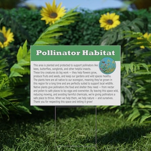 Letrero de hábitat de polinizadores, decoración de jardín, letrero ecológico para jardín, regalo para amantes de la naturaleza, decoración para abejas, letrero de jardinería sostenible