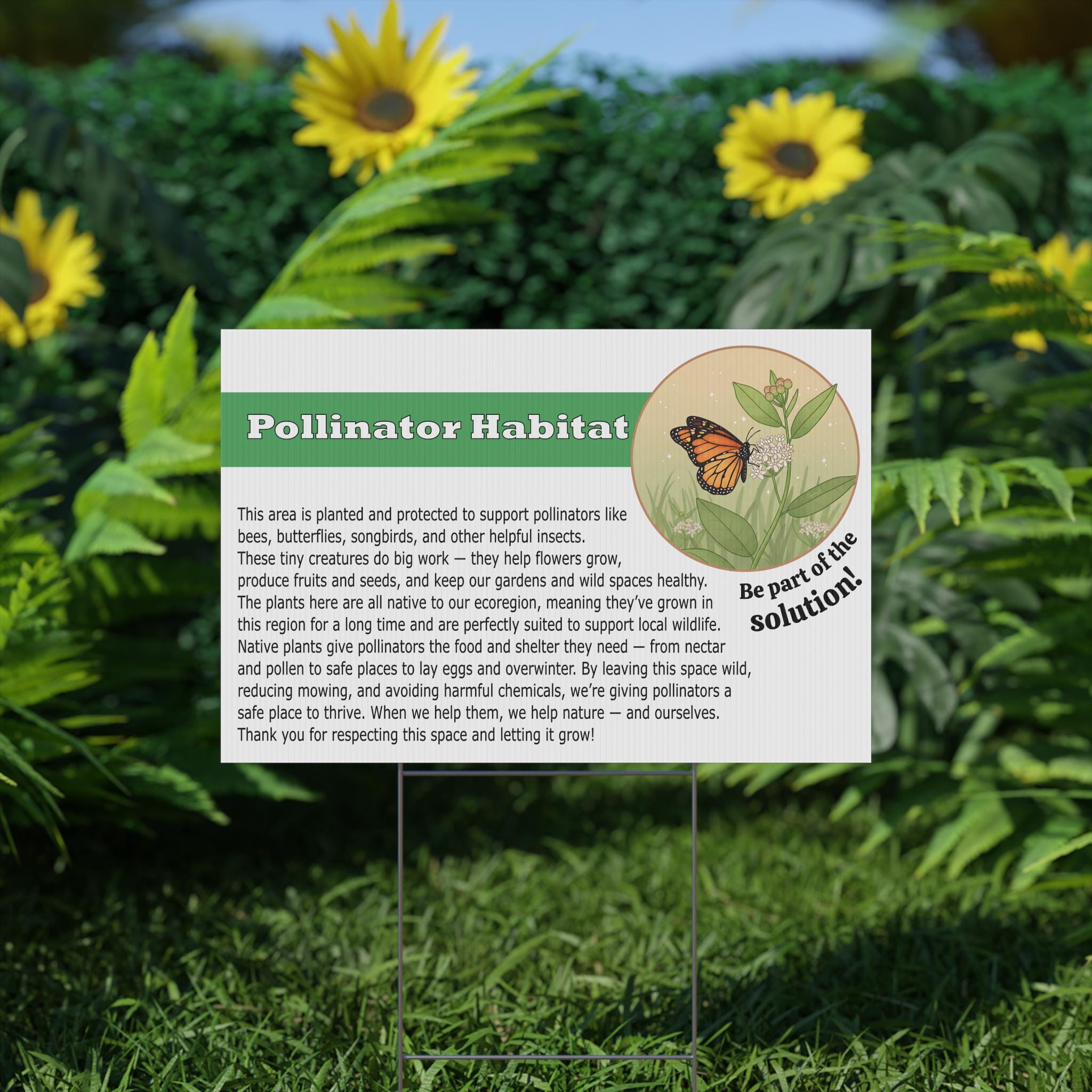 Pollinator Habitat Yard Sign, Eco-friendly Garden Decor, Bee Awareness ...