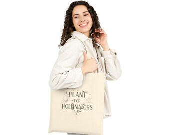 Bolsa de lona de algodón con diseño de plantas polinizadoras: regalo ecológico de jardinería, bolsa de compras reutilizable, bolsa sostenible para amantes de la naturaleza.