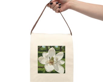 Magnolia Canvas Lunch Bag, Eco-Friendly Tote, Floral Lunch Box, Back to School Gift, Nature Lover Lunch Carrier, Lunch Bag with Strap