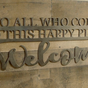 Welcome Metal Sign, Happy Place Wall Saying, Kitchen Decor, Entryway, Housewarming Gift