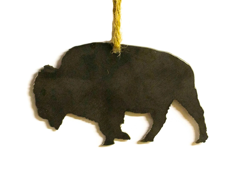 Buffalo Bison Metal Christmas Tree Ornament Holiday Decoration Raw Steel Gift Recycled Nature Home Decor image 2