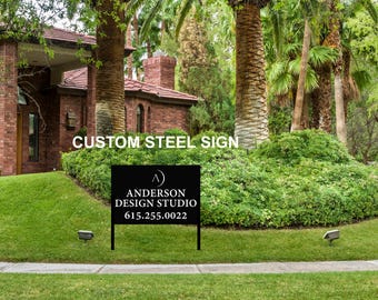 Letrero metálico con logotipo para empresas, inmobiliarias, construcción, arquitectura, remodelación, constructores, diseño de interiores, obras.