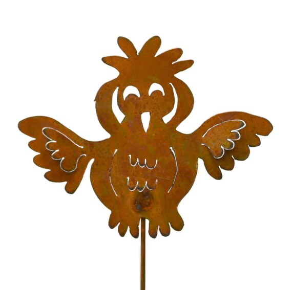 Goofy Owl Rust Metal Garden Decor Bird Yard Stake Gift For Etsy