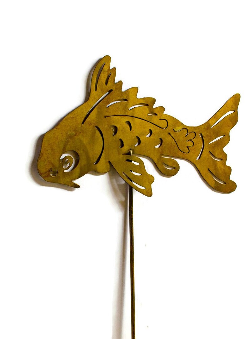 Koi Fish Rust Metal Garden Decor Yard Stake Art Gift for Etsy