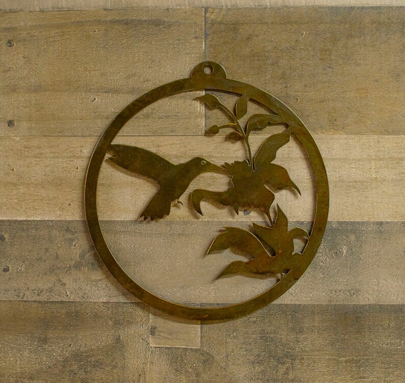 Hummingbird Tall Flower Rustic Metal Wall Art Home Decor Bird Gardener Gift Idea