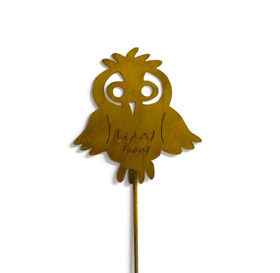 Owl Rust Metal Garden Decor Cute Bird Yard Stake Gift For Etsy
