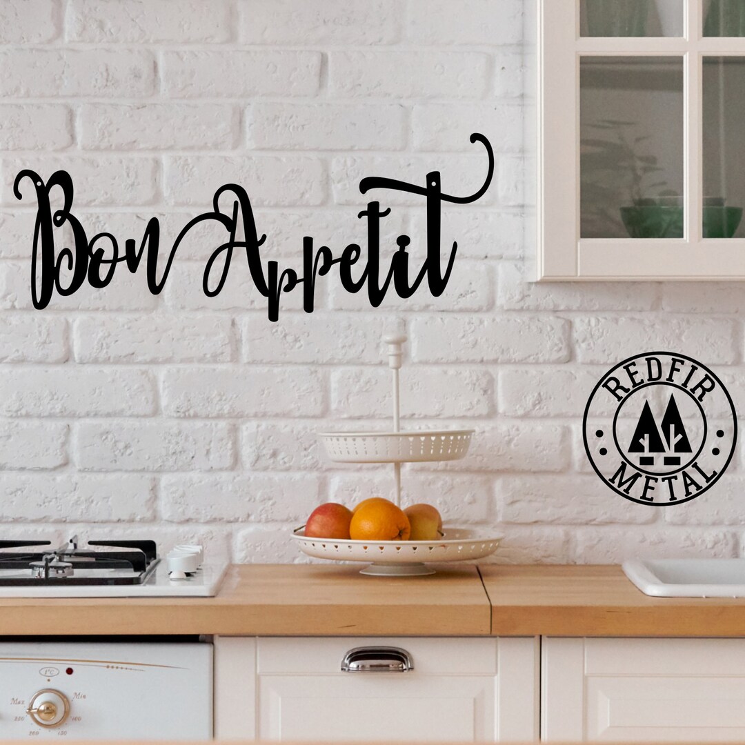 Bon Appetit Metal Sign, Farmhouse Decor, Rustic Raw Metal Word Wall Art