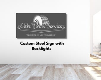 Letrero comercial metálico grande personalizado - Logotipo comercial - Retroiluminación LED