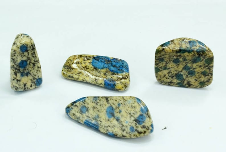 59 Gram 04 pieces Lot Of Unique K2Nite Granite with Blue Azurite Circles Polished Tumble