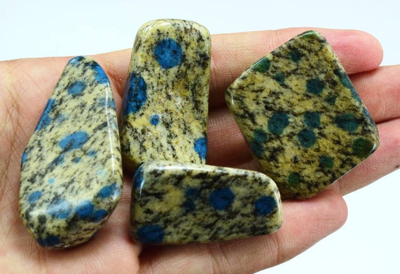 59 Gram 04 pieces Lot Of Unique K2Nite Granite with Blue Azurite Circles Polished Tumble