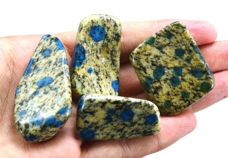 59 Gram 04 pieces Lot Of Unique K2Nite Granite with Blue Azurite Circles Polished Tumble