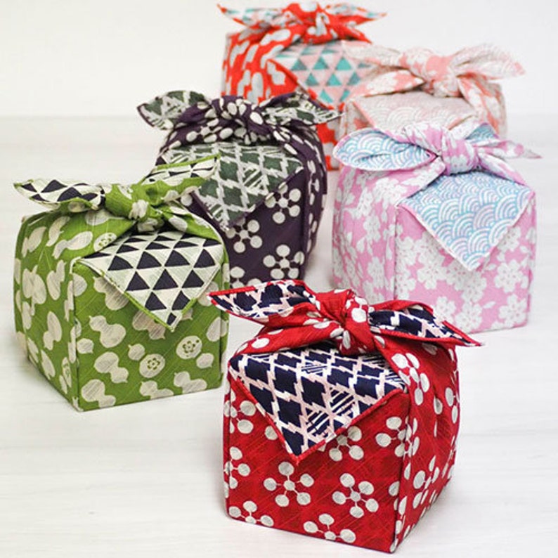 19 Reversible Furoshiki Fuku Musubi Japanese ApricotPine Bamboo RedNavy