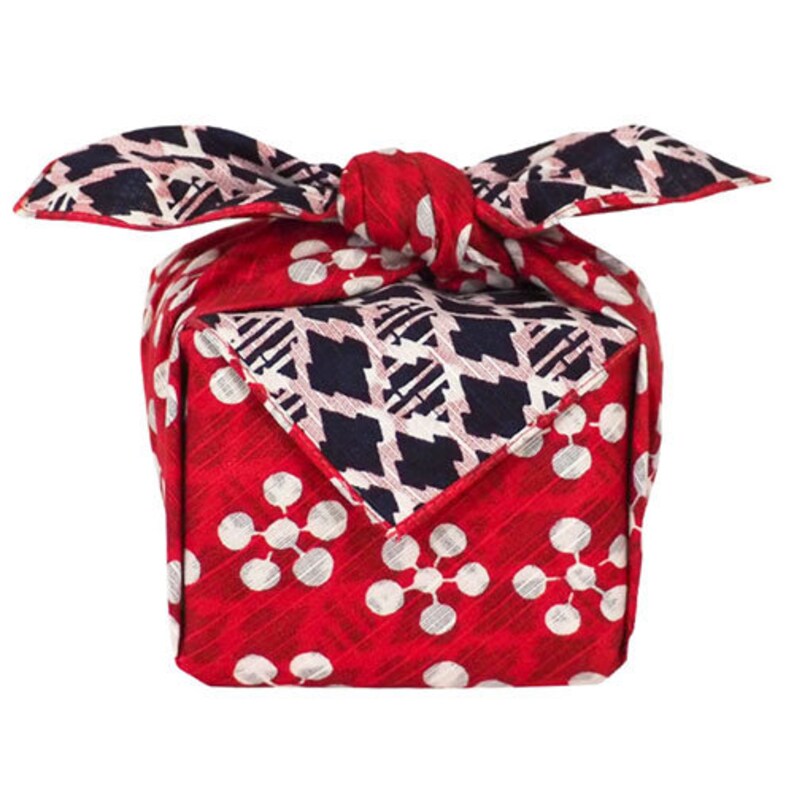 19 Reversible Furoshiki Fuku Musubi Japanese ApricotPine Bamboo RedNavy