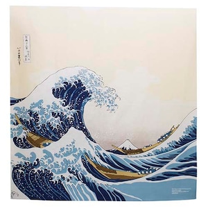 41&quot; Furoshiki Ukiyoe The Great Wave Hokusai Katsushika Beige