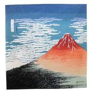 41&quot; Furoshiki Ukiyoe Red Fuji Hokusai Katsushika Navy