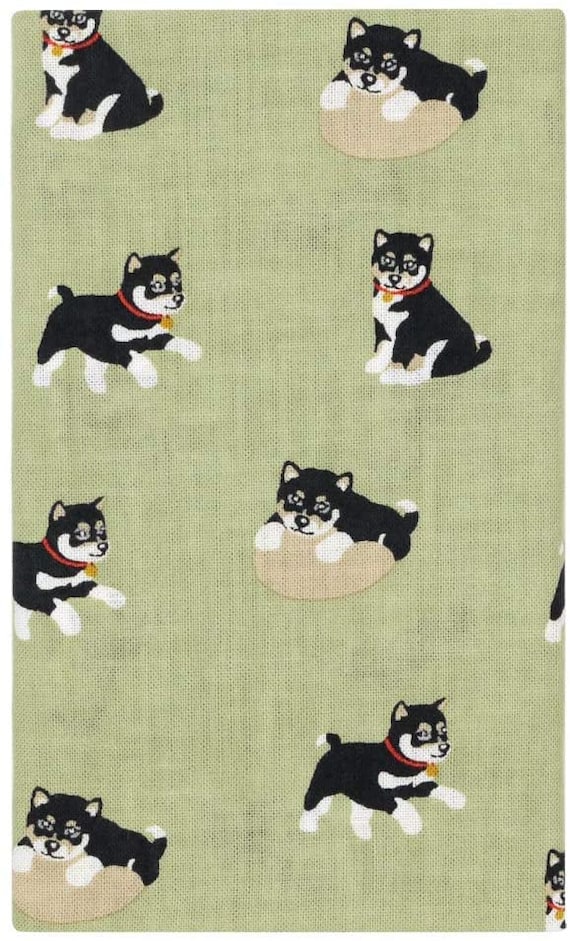 Tenugui Towel, Hand Dyed Fabric, Hamamonyo, Black Shiba Inu