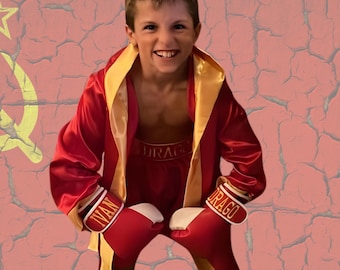 Ivan Drago Youth Boxing Set | Halloween Costume | Personalized Robe Shorts Gloves | Individual Pieces or Combo | Rocky Inspired Boxer Outfit