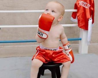Baby Boxing Costume Set – Perfect for Baby’s First Halloween Photos | Robe Shorts Gloves | Individual Pieces or Combo