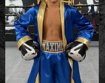 Youth Boxing Set: Customized Robe & Shorts with Metallic Vinyl Personalization