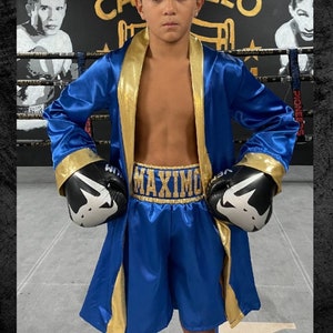 Youth Boxing Set: Customized Robe & Shorts with Metallic Vinyl Personalization