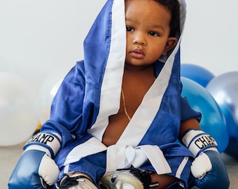 Personalized Baby Boxing Robe, Shorts, and Wearable Gloves Set