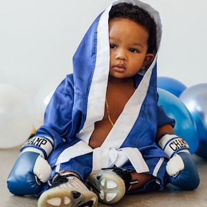 Personalized Baby Boxing Robe, Shorts, and Wearable Gloves Set