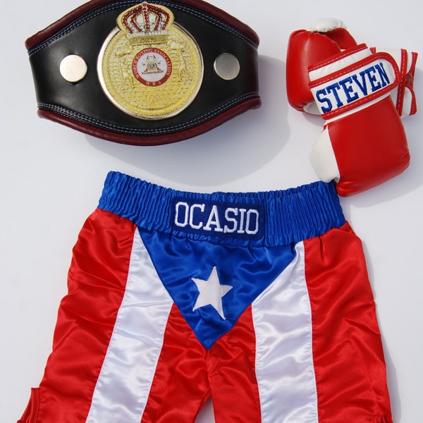 Puerto Rico Pride: Baby Boxing Gloves, Personalized Shorts, and Champion Belt Set