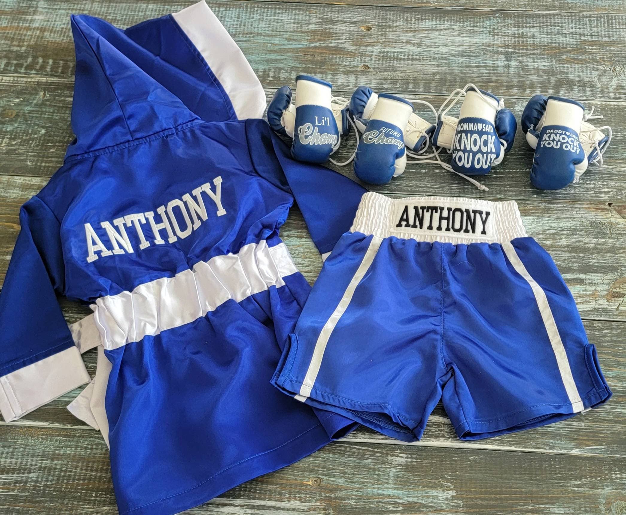 Newborn Baby Boxing Robe Set Boxing Gloves, Shorts, and Champ Outfit