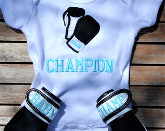 Baby's Boxing Delight: Personalized Bodysuit + Gloves Set