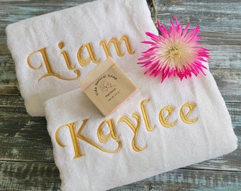 Monogrammed Towels for Couples - Personalized Luxury Bath Towels, Perfect Engagement or Wedding Gift