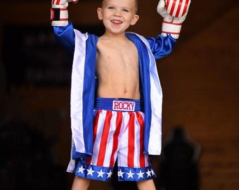 Kids Boxing Fighter Set: Robe, Shorts, Gloves (Sizes 2T, 3T, 4T, 5T)