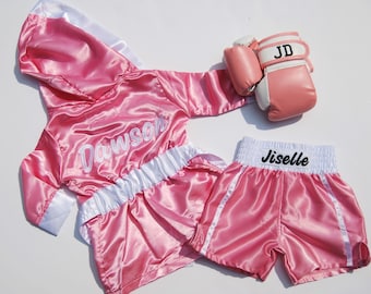 Personalized Baby Boxing Set with Robe, Shorts, and Wearable Gloves – Ideal for Baby's Birthday Celebration!