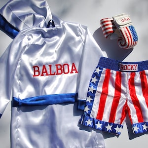 Halloween Rocky Balboa Kids Boxing Costume Set: Personalized Robe, Shorts, and Gloves