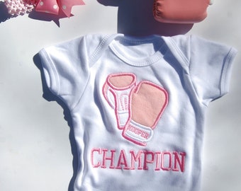 Adorable Baby Girl Boxing Set: Personalized Bodysuit, Gloves, and Headband