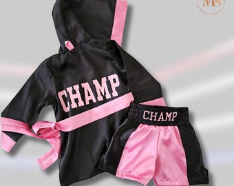Personalized Kids Boxing Set: Custom Robe & Shorts for Little Champions (Vinyl customization)
