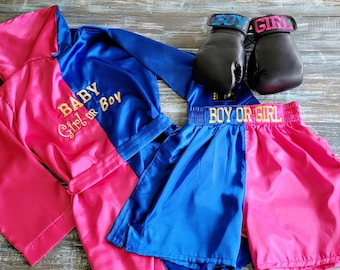 Gender Reveal Adult Boxing Set with Robe, Shorts, and Gloves (updated)