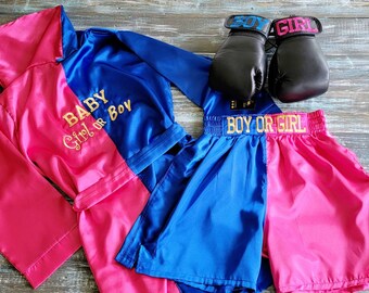 Gender Reveal Adult Boxing Set with Robe, Shorts, and Gloves