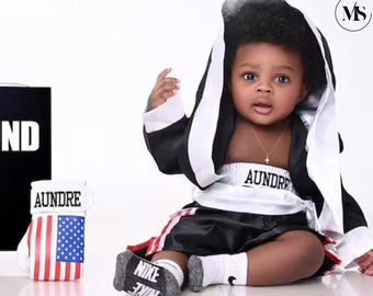 Custom Kids Flag Themed Boxing Set – Personalized Robe Shorts & Gloves Complete Set