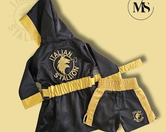 Personalized Baby & Kids Boxing Legends Set "Italian Stallion" Edition – Knockout Halloween Costume with Custom Robe and Shorts