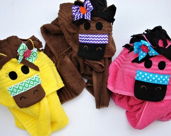 Horse Kids Hooded towel Personalized /Horse hood towel/Pony Hooded towel/Baby Towel/ Swimming Towel/ Animal Bath towel