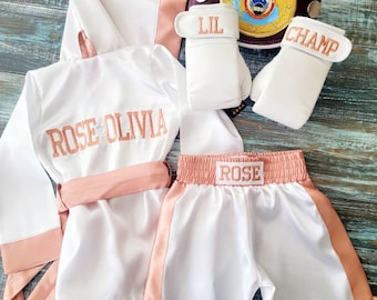 Personalized Baby Boxing Set: Robe, Shorts, and Wearable Gloves
