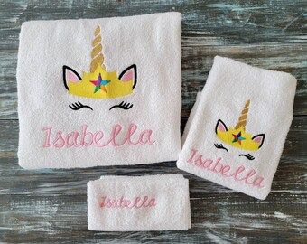 Magical Unicorn Trio Bath Set: Personalized Bath, Hand, and Wash Towels for Kids!