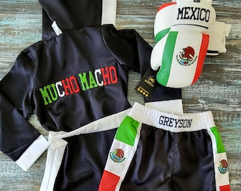 Mexican Youth Boxing Champion Set: Robe, Shorts & Gloves (Sizes 2T-5T)
