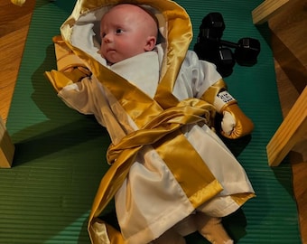 Personalized Newborn Boxing Costume – Custom Robe, Shorts & Gloves | Individual Pieces or Combo