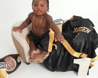 Personalized Baby Boxing Costume – Robe, Shorts & Gloves | Individual Pieces or Combo