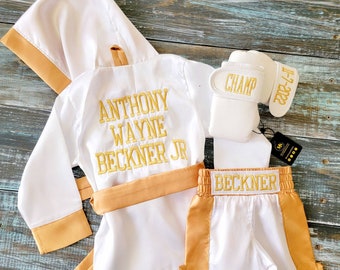 Personalized Baby Boxing Set: Robe, Shorts, and Gloves