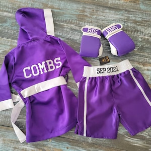 Knockout Halloween: Personalized Baby Boxing Set with ROBE, Shorts, and Wearable Gloves - Perfect Kids Costume!