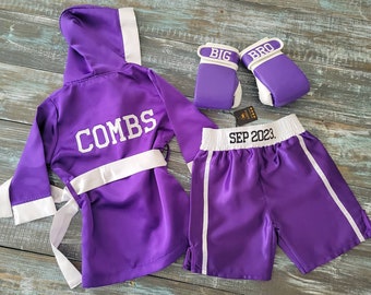 Knockout Halloween: Personalized Baby Boxing Set with ROBE, Shorts, and Wearable Gloves - Perfect Kids Costume!